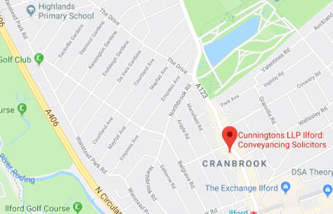 Map of Cunningtons Ilford, London Conveyancing Solicitors branch
