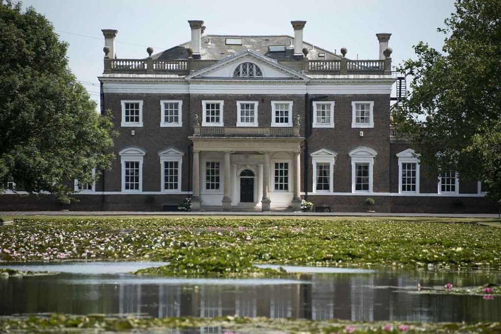 Boreham House, Chelmsford, seen from across a lake