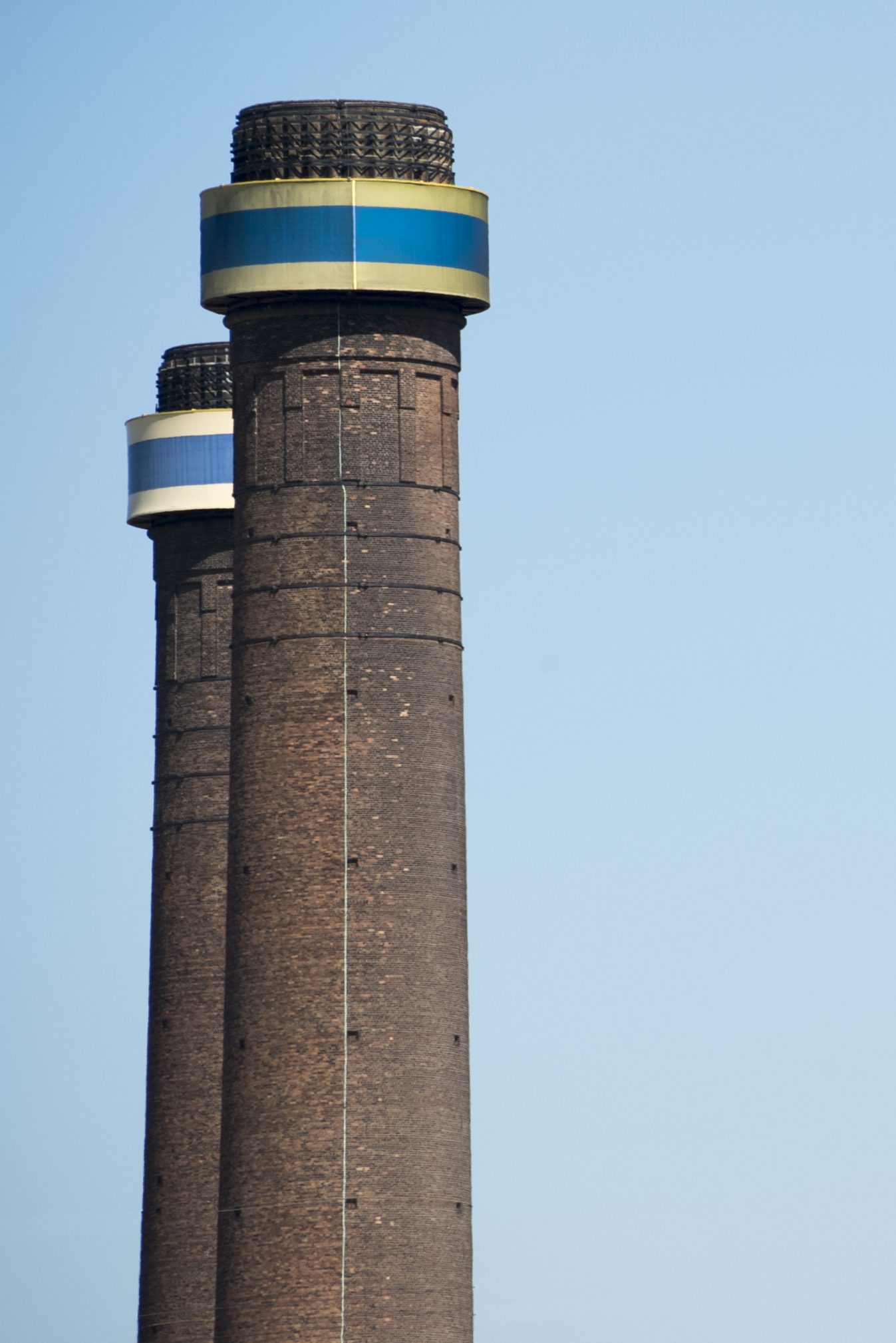 The twin chimneys of the former Croydon B Power Station, a well-known local landmark beside IKEA on Purley Way